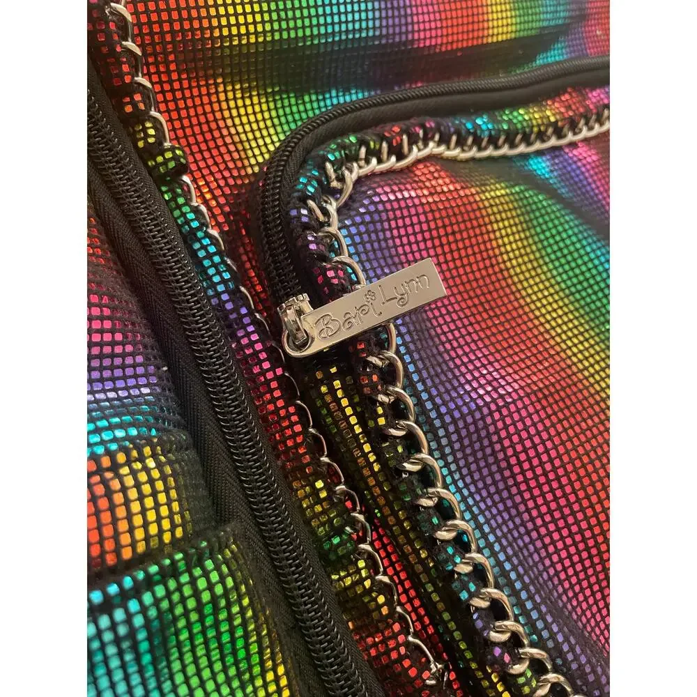Bari Lynn Black Metallic Rainbow Chain Backpack